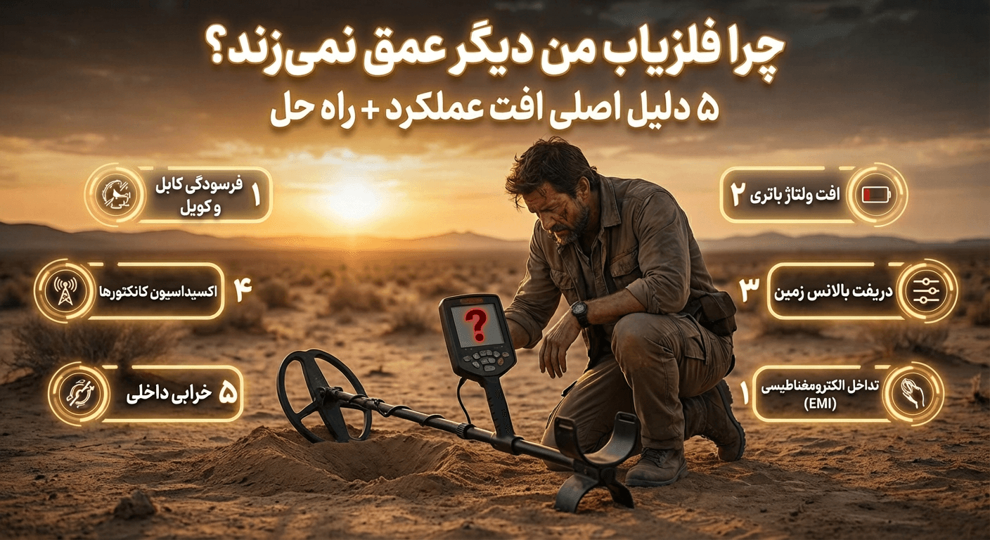 چرا فلزیاب من دیگر عمق نمی‌زند؟ ۵ دلیل اصلی افت عملکرد + راه حل
